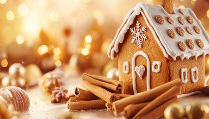 Gingerbread House Decorated with Cinnamon Sticks, A Warm and Spicy Holiday Touch, Festive Cinnamon Decorations, Christmas Decor, Gingerbread House Ideas, DIY Gingerbread House, Holiday Baking, Winter