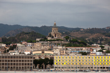 View of the city of Messina in Sicily from the strait. 