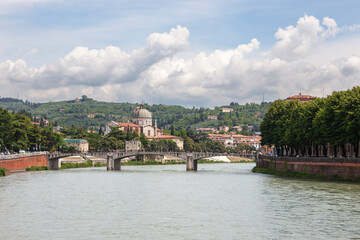 View of the city of Verona and the Adige River flowing through the city.