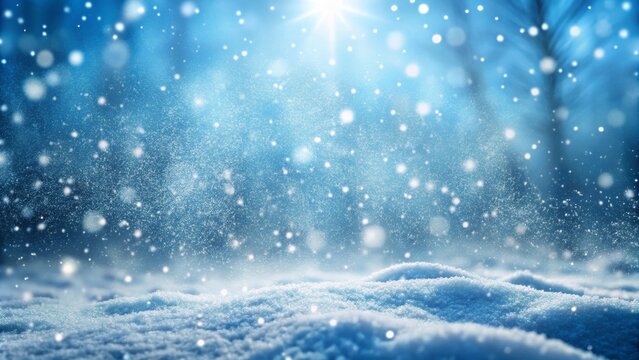 Winter wonderland snowy landscape with falling snowflakes for seasonal designs
