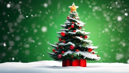 Fototapeta premium Christmas tree on green background