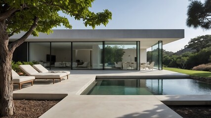 Ultra-Modern Minimalist House with Expansive White Walls and Glass Panels (AI-Generated)