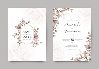 Obraz premium Elegant watercolor beautiful leaves wedding invitation card