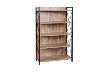 Rustic Wood Bookshelf with Open Shelves and Metal Frame, Industrial-Style Storage Unit for Home or Office