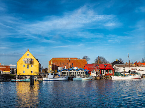 Charming Coastal Village Karrebaeksminde with Colorful Houses and Boats, Denmark