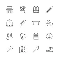 Vector School Elements Set of Lineart Icons for Educational Illustrations