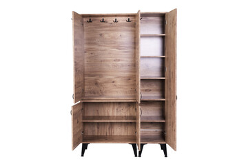 Modern Wooden Wardrobe with Mirror and Hooks - Stylish Storage Solution for Bedrooms and Entryways