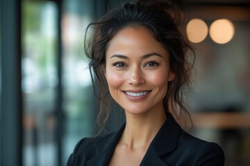 Fototapeta premium Happy businesswoman smiling at the camera, Generative AI