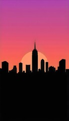 Fototapeta premium Simple City Skyline Silhouette with Warm Peach to Lavender Gradient
