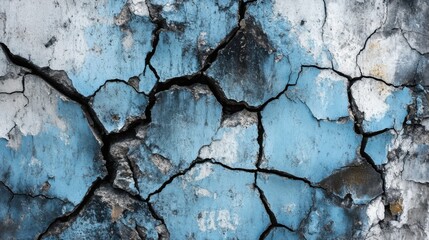Obraz premium An abstract background of cracked concrete, with jagged streaks of blue, black, and white cutting across the surface, creating a gritty, industrial look.