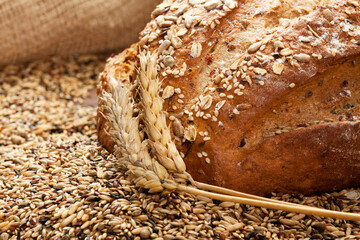 Artisanal Whole Grain Bread with Wheat Grains And Ears