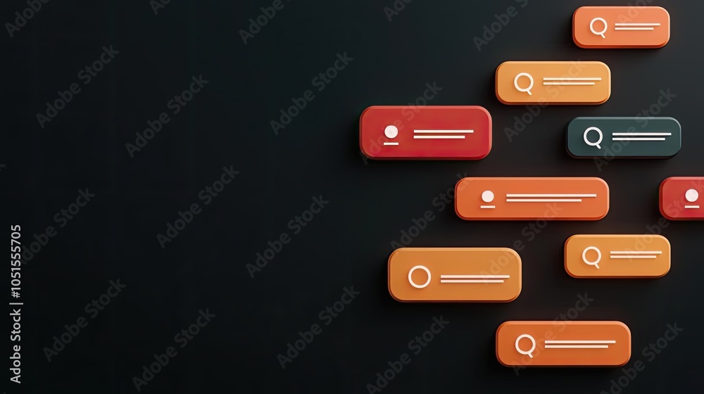 Wall mural colorful digital buttons on a dark background, representing search and user interface elements in mo