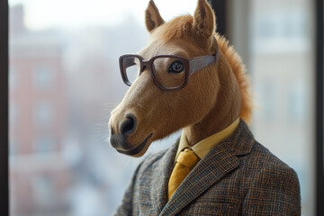 Suave Horse Portrait in Business Attire 