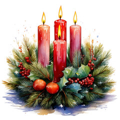 christmas advent wreath in the style of a watercolor drawing for the design of christmas cards