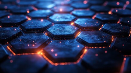 Fototapeta premium Glowing Hexagon Pattern with Orange and Blue Lights