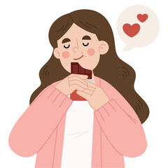 Vector illustration of young woman enjoying chocolate