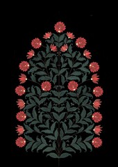 Red/Orange Lotus in black background(Mughal Art)