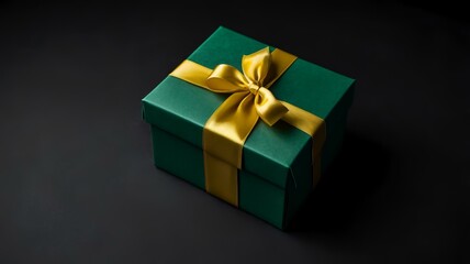 Obraz premium green gift box on black background for luxury present 