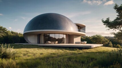 Obraz premium A Modern architecture, expansive glass windows, luxurious villa, seamless integration with nature V7