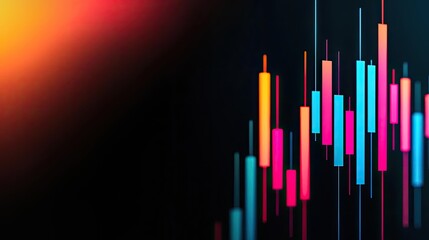 Obraz premium Colorful digital stock market chart on a dark background, modern financial concept.