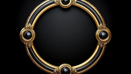 Fototapeta premium Ornate Gold Frame with Black Gems and Black Background