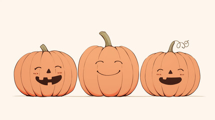 illustrated angry, evil pumpkin character smiling, Halloween autumn banner with copy space, anime