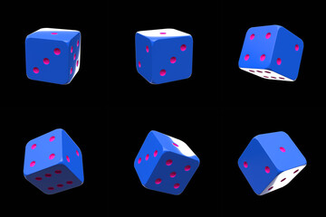Set of Blue Casino Dice for Online Playing Games Concept 3D Illustration