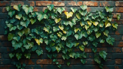 Ivy Ascendancy, vibrant green ivy intertwining with weathered brick, showcasing nature's resilience against urban textures.
