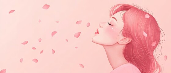 Cute girl profile with pink hair  pastel-colored background