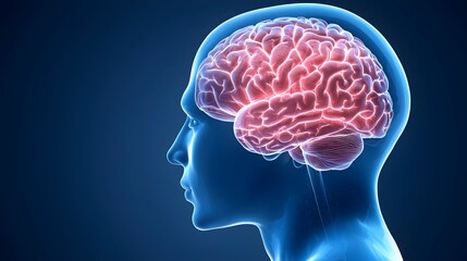 Illuminated Human Brain with Glowing Thought Patterns - Artistic Representation of Cognitive Processes Against Dark Background