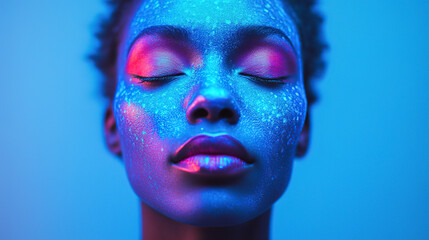 a female model with blue makeup