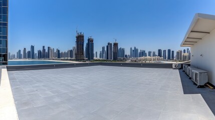 Panoramic View of Dubai Skyline from Rooftop Terrace