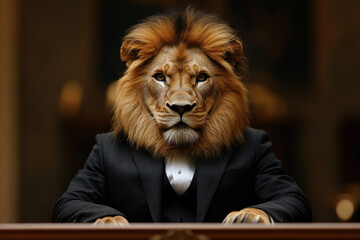 Lion in Business Suit at Desk 