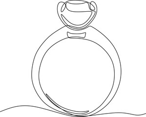 Wedding ring with diamond. Continuous line drawing of diamond wedding ring on white background. Proposition of love for marriage. Image of wedding gold ring.