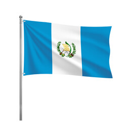 Guatemala National flag waving in the wind on a silver pole, isolated on transparent