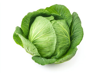 Fototapeta premium Fresh green cabbage with vibrant leaves on white background, showcasing its organic texture and natural beauty. Perfect for healthy meals and salads