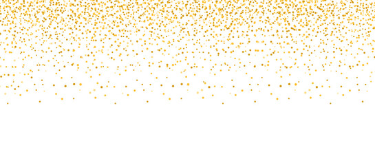 Horizontal gold glitter festive confetti isolated on transparent background. Golden glitter falling dust particles. Luxury confetti dots rain.Sparkling party border. Holiday decoration design elements