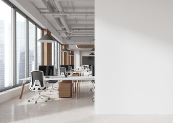 Modern office with blank wall for mockup template. 3D Rendering