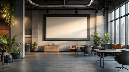 Industrial office with a blank screen on the wall