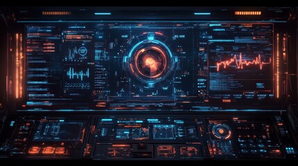 Obraz premium Layered HUD with health stats and mission objectives for a game setting.