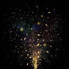 Fireworks of Exploding Golden and Multicolored Confetti