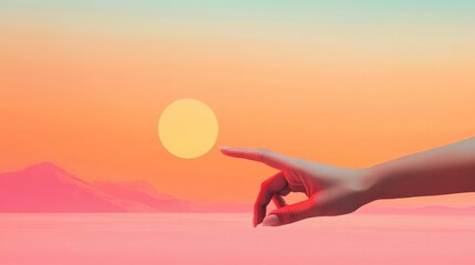 Minimalist design featuring a hand cursor pointing towards a motivational quote, set against a calming background.