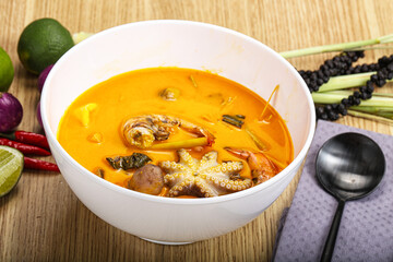 Thai Tom Yum soup with seafood