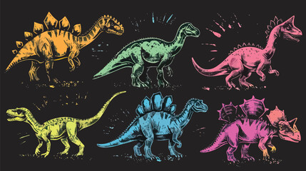 Fototapeta premium set of black and coloured dinosaurs