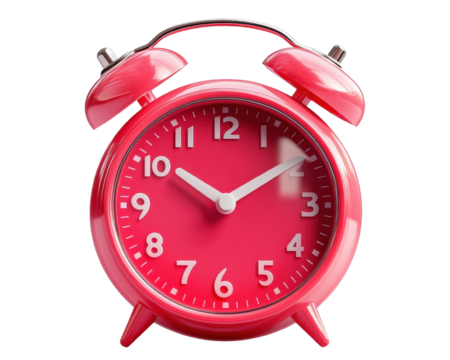 Red alarm clock on transparent background.