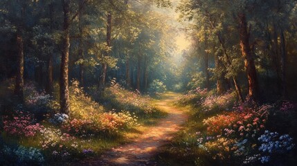 Obraz premium Pathway through a woodland glen