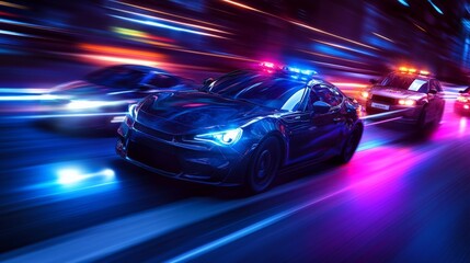 Fototapeta premium Dynamic Urban Car Chase with Speed and Excitement