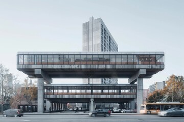 Obraz premium Rooftop walkway made of glass, surrounded by cityscape