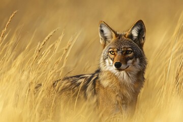 A vigilant creature perches in the sunlit grass, embodying the spirit of untamed resilience.