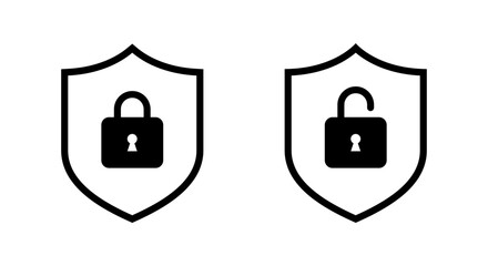 Lock and unlock with shield line icon. Secure, safety concept